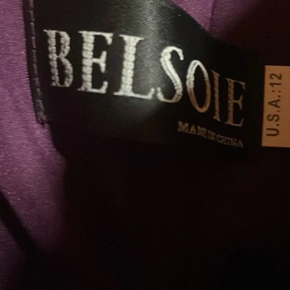 Belsoie Royal Purple Supreme Satin Strapless Dress. Size 12 - Picture 5 of 6